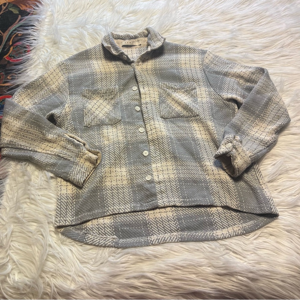 MNML button front thick flannel Gray and Cream Textured Shirt